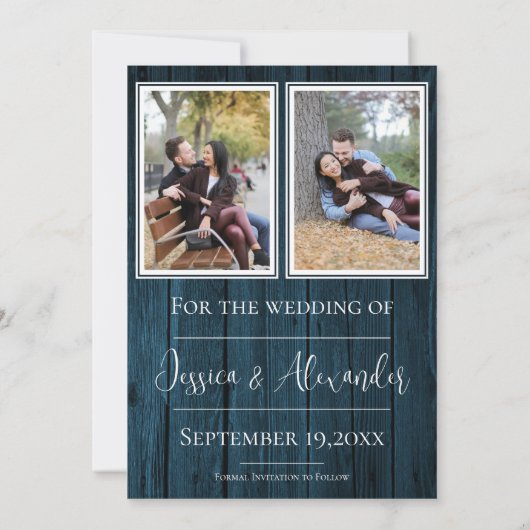 Blue Simple Rustic Foto Save the Date (Rückseite)