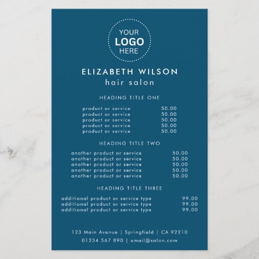 Blue Simple Salon Service Menu Flyer (Vorne)