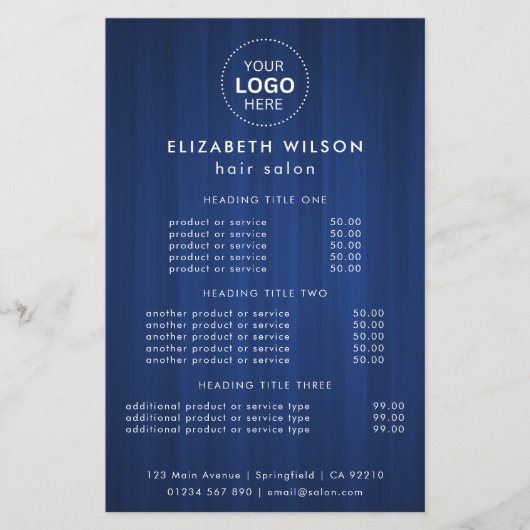 Blue Simple Salon Service Menu Flyer (Vorne)