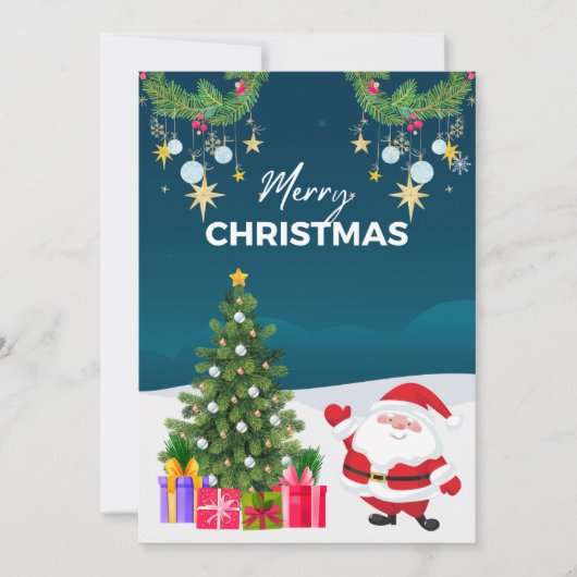 Blue Simple Santa Cartoon Frohe Weihnachten (Vorderseite)