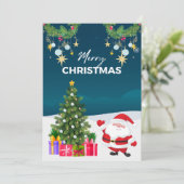 Blue Simple Santa Cartoon Frohe Weihnachten (Stehend Vorderseite)