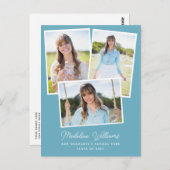 Blue Simple Script Multi Foto Abschluss Postcard Postkarte (Vorne/Hinten)