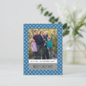 Blue Simple Snowflake Holiday Foto Postkarte (Stehend Vorderseite)