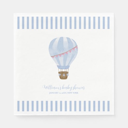 Blue Simple Strip Hot Air Ballon Boy Baby Dusche Serviette (Vorderseite)