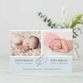 Blue Simple Twin Boys Foto Birth Ankündigung (Stehend Vorderseite)