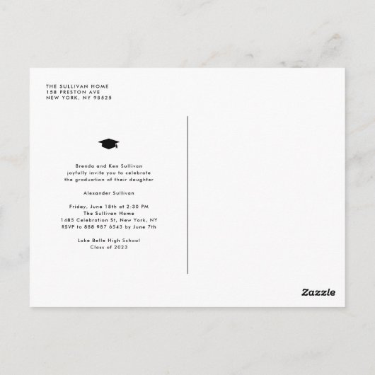 Blue Simple Typografy Foto Collage Abschluss Postkarte (Rückseite)