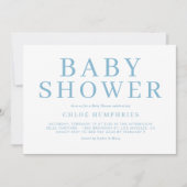 Blue Simple Typografy Stripes Boy Baby Shoounter Einladung (Vorderseite)