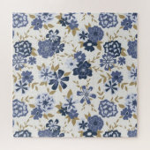 Blue Simple Viney Blume Blumenstraube Puzzle (Horizontal)