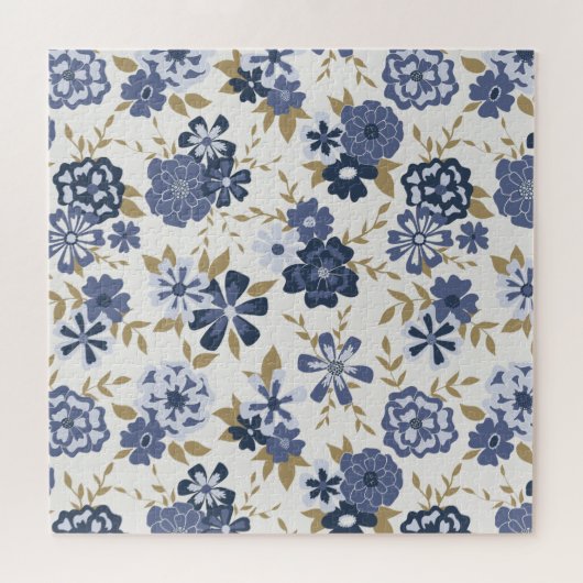 Blue Simple Viney Blume Blumenstraube Puzzle (Horizontal)