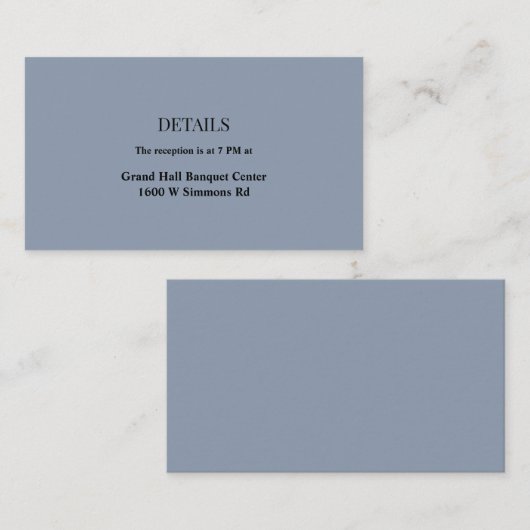 Blue Simple Wedding Details Enclosure Card Begleitkarte (Vorne/Hinten)