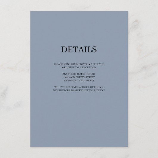 Blue Simple Wedding Details Enclosure Card Begleitkarte (Vorderseite)