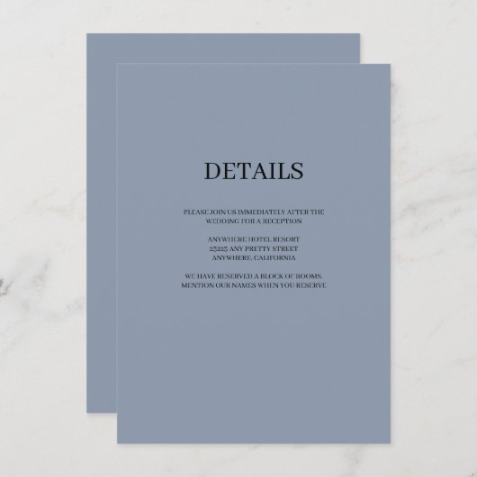 Blue Simple Wedding Details Enclosure Card Begleitkarte (Vorne/Hinten)