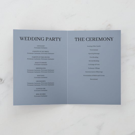 Blue Simple Wedding Folded Program Programm (Innenseite)