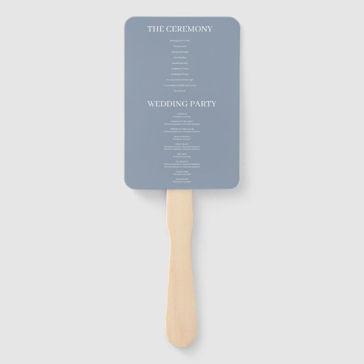 Blue Simple Wedding Program Hand Fan Fächer (Rückseite)