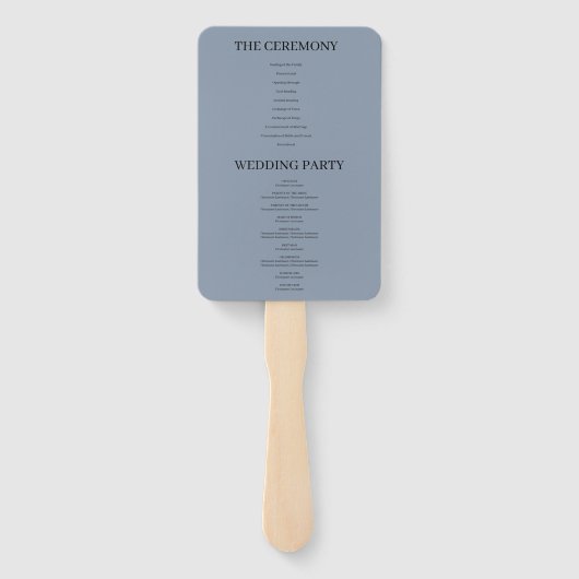 Blue Simple Wedding Program Hand Fan Fächer (Rückseite)