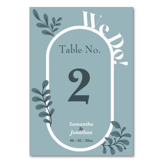 Blue Simple Wedding Table Card Tischnummer (Rückseite)