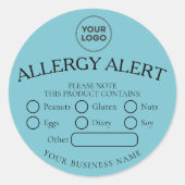 Blue Simple White Black Food Allergy Alert-Aufkleb Runder Aufkleber (Vorderseite)