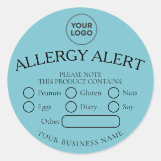 Blue Simple White Black Food Allergy Alert-Aufkleb Runder Aufkleber
