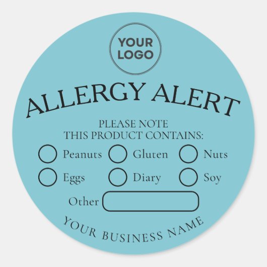 Blue Simple White Black Food Allergy Alert-Aufkleb Runder Aufkleber (Vorderseite)