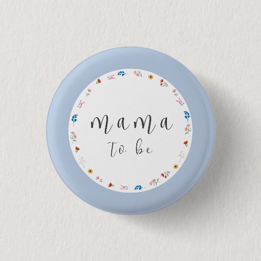 Blue Simple Wildblume Mama zu Baby Dusche Button (Vorderseite)