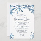Blue Simple Winter Wunderland Snowflake Hochzeit Einladung (Vorderseite)