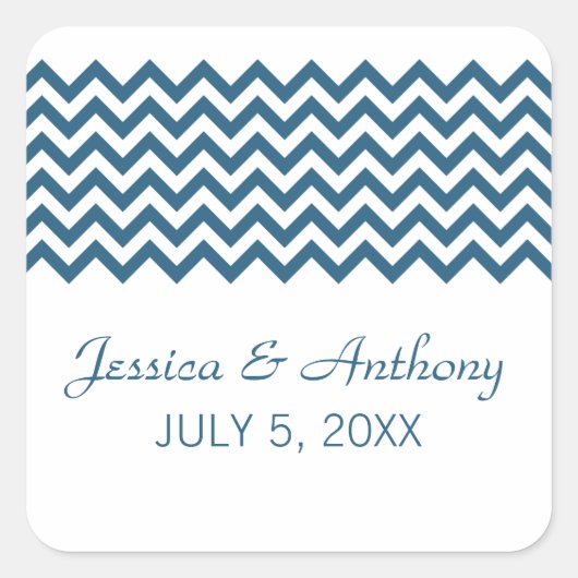 Blue Simple Zickzack Wedding Stickers (Vorderseite)