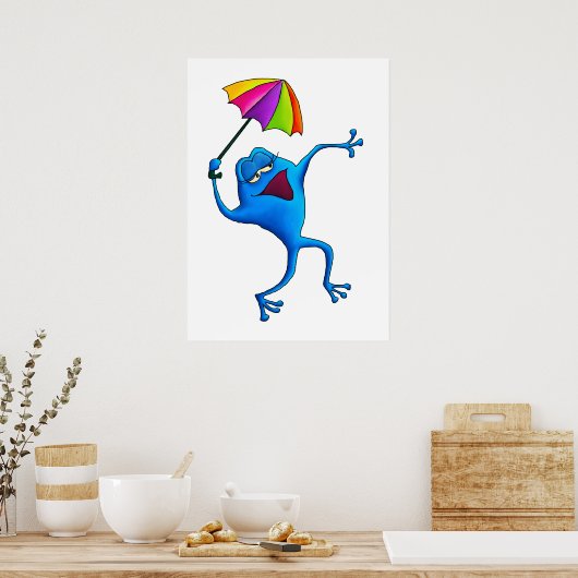 Blue Singfrosch mit Schirmplakat Poster (Küche)