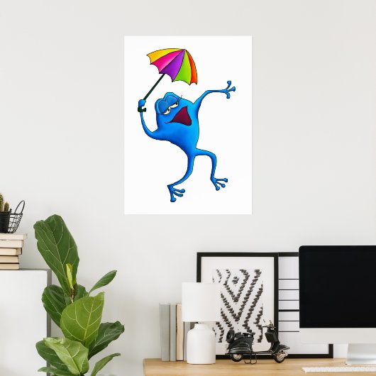 Blue Singfrosch mit Schirmplakat Poster (Heimbüro)