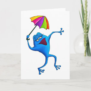 Blue Singing Frog mit Umbrella Karte