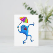 Blue Singing Frog mit Umbrella Postkarte (Stehend Vorderseite)