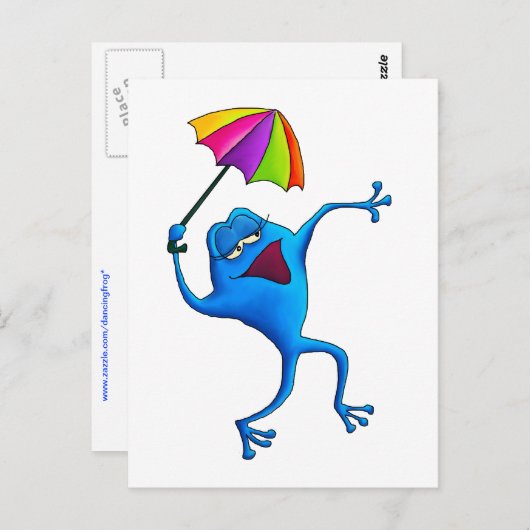 Blue Singing Frog mit Umbrella Postkarte (Vorne/Hinten)