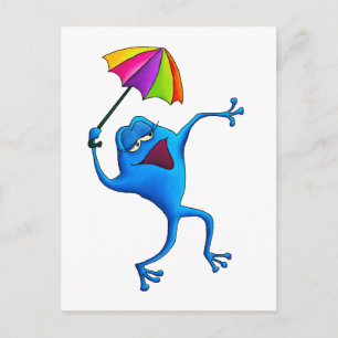 Blue Singing Frog mit Umbrella Postkarte