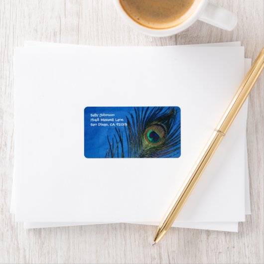 Blue Single Peacock Feather Adressaufkleber (Insitu)