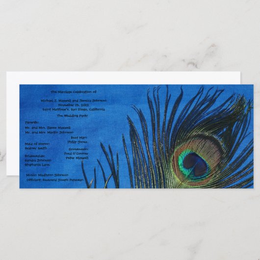 Blue Single Peacock Wedding Program Programm (Vorne/Hinten)