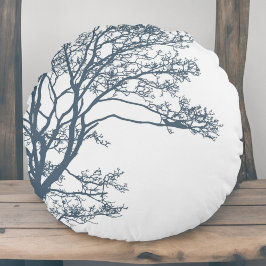 Blue Single Tree Boho Rundes Kissen