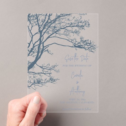 Blue Single Tree Boho Wedding Acryleinladungen (Insitu (Handheld))