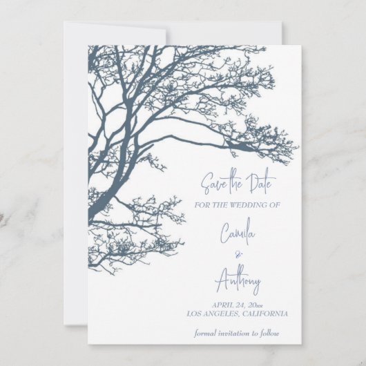 Blue Single Tree Boho Wedding Einladung (Vorderseite)
