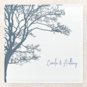 Blue Single Tree Boho Wedding Glasuntersetzer (Vorderseite)