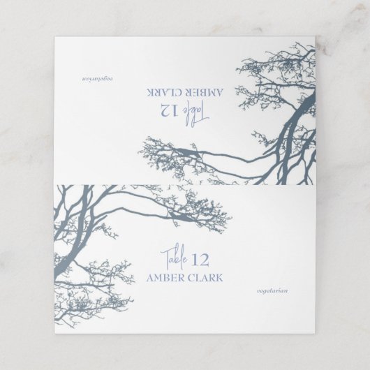 Blue Single Tree Boho Wedding Platzkarte (Außenseite Aufgefaltet)