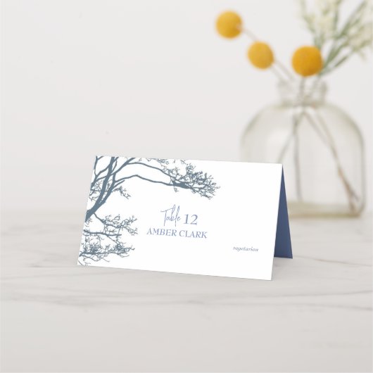 Blue Single Tree Boho Wedding Platzkarte (Rückseite)