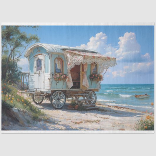 Blue Sinti und Roma Caravan Decoupage Seidenpapier (Vorderseite)