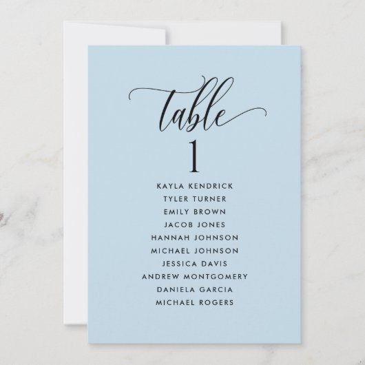 Blue-Sitting-Plan-Karten mit Gast-Namen (Vorderseite)