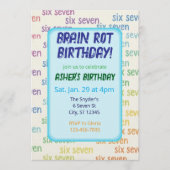 Blue Six Seven Brain Rot Birthday Einladung (Vorderseite)