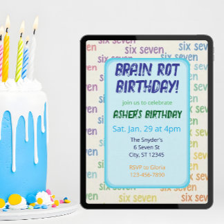 Blue Six Seven Brain Rot Birthday Einladung