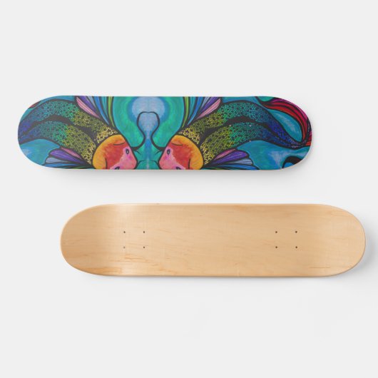 Blue Skateboard Deck mit Rainbow Koi Fish Design (Horizontal)