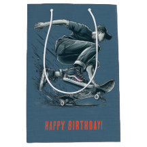 Blue Skateboarder Burnt Orange Happy Birthday Boy