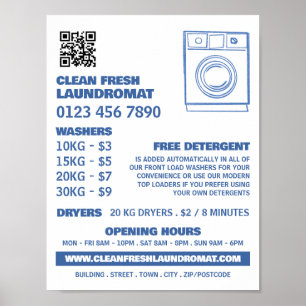 Blue Sketch Washer, Waschsalon, Reinigungsservice Poster