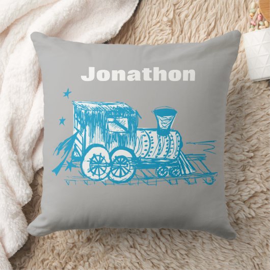 Blue Sketched Choo Choo Train Boys Room Kinderzimm Kissen (Decke)