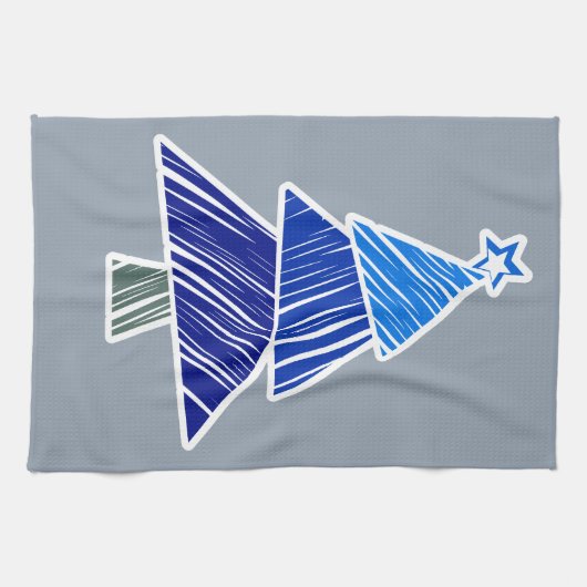 Blue Sketchy Weihnachtsbaum Handtuch (Horizontal)