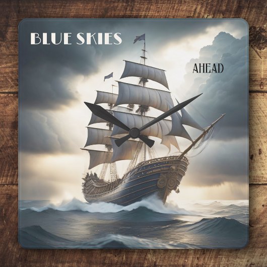 Blue Skies Ahead Antique Sailboat Quadratische Wanduhr